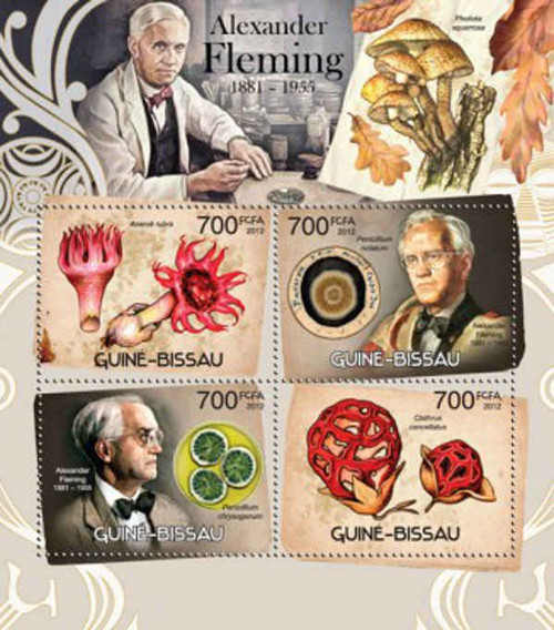 Guinea-Bissau - Alexander Fleming, Musrooms - 4 Stamp Sheet - GB12501a