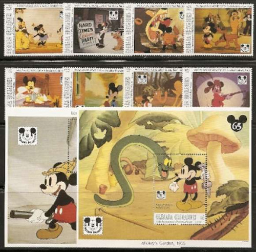 Grenada - Mickey Mouse - Cpl Set of 8 Stamps + 2 S/S #1587-96 - 7J-005