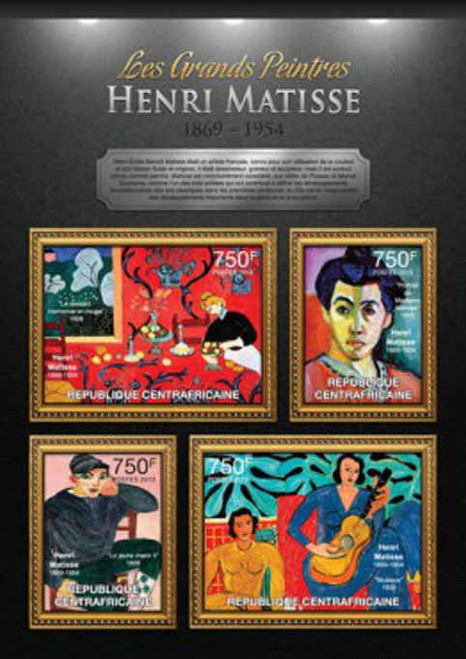 Central Africa - Artist Henri Matise - 4 Stamp Sheet - 3H-384