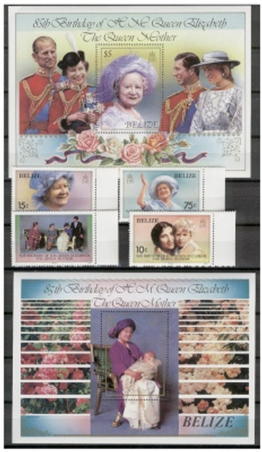Belize - Queen Mother B'day - 4 Stamp 2 S/S Set  757-62