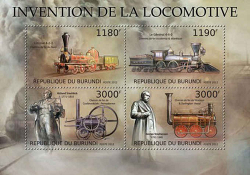 Burundi - Invention of the Locomotive - 4 Stamp Sheet - 2J-402