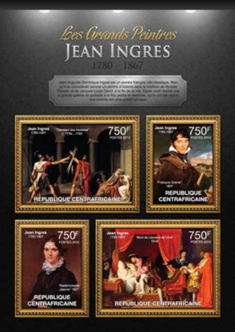 Central Africa - Artist Jean Ingres Artworks - 4 Stamp Sheet - 3H-408