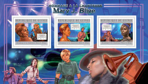 Guinea Republic - Mary J. Blige & Prince - 3 Stamp Sheet - 7B-1958