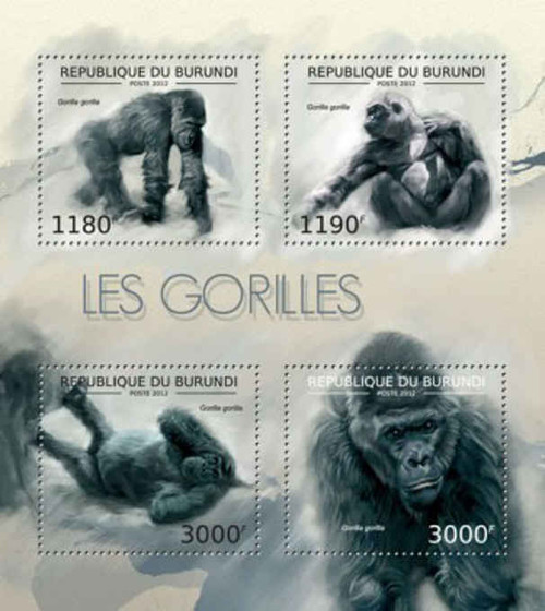 Burundi - Gorillas - 4 Stamp Sheet - 2J-416