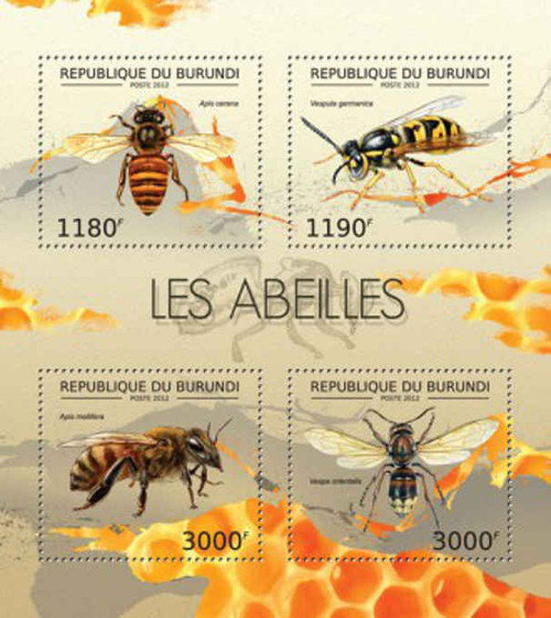 Burundi - African Bees - 4 Stamp Sheet - 2J-420