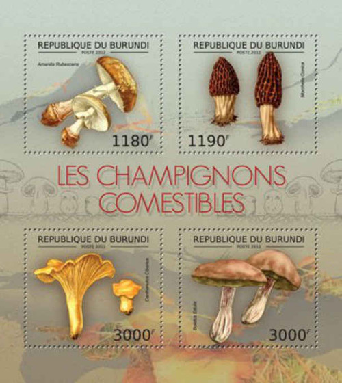 Burundi - Mushrooms - 4 Stamp Sheet - 2J-424