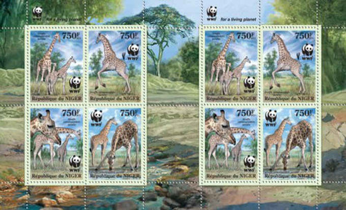 Niger - WWF & Giraffes on Stamps - 8 Stamp Mint Sheet - 14A-056