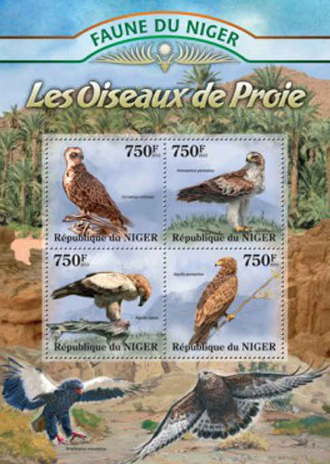 Niger - Birds of Prey, Eagles on Stamps - 4 Stamp Mint Sheet - 14A-066