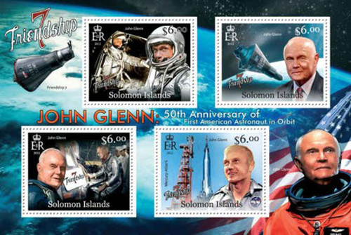 Solomon Islands - 2013 Astronaut John Glenn - 4 Stamp Sheet - 19M-100