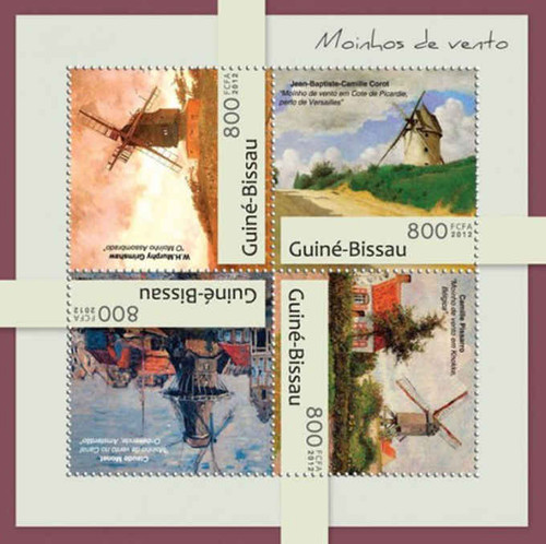 Guinea Bissau - Windmill Paintings - 4 Stamp Sheet - GB12715a