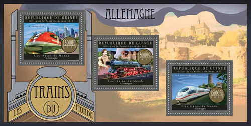 Guinea - German Trains - 3 Stamp Sheet - 7B-1990