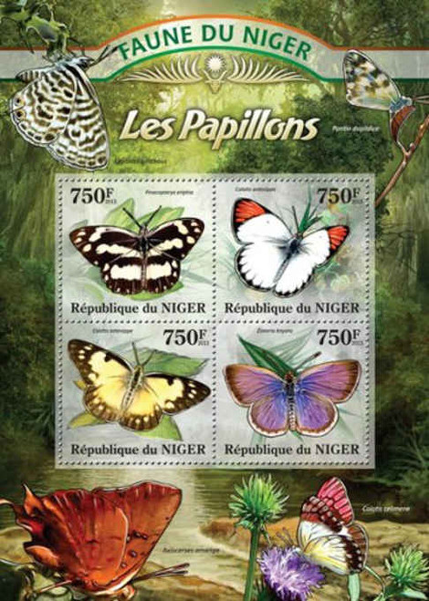 Niger - Butterflies - 4 Stamp Sheet - 14A-082