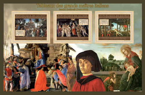 Guinea - Art, Sandro Botticelli - 3 Stamp Sheet - 7B-2044