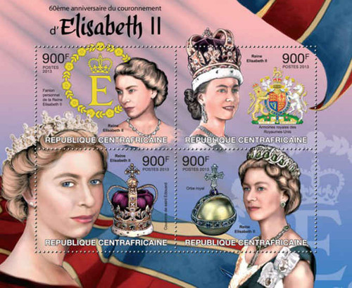 Central Africa - Queen Elizabeth II - 4 Stamp Sheet - 3H-438