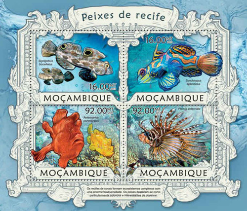 Mozambique - Reef Fish - 4 Stamp Sheet - 13A-1132