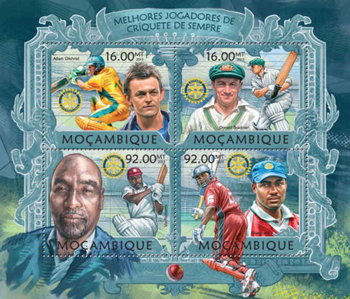 Mozambique - Cricket Players - 4 Stamp Sheet - 13A-1154