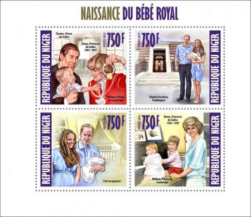Niger - Prince George, Royal Baby, Diana - 4 Stamp Mint Sheet 14A-166
