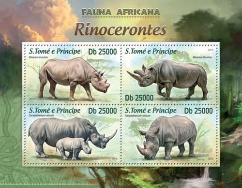St. Thomas - Rhinos - 4 Stamp Sheet - ST13204a