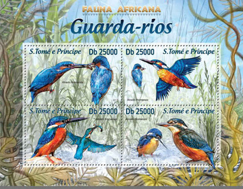 St. Thomas - Kingfisher Birds on Stamps - 4 Stamp Mint Sheet ST13209a