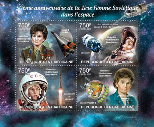 Central Africa - First Female Cosmonaut - 4 Stamp Sheet - 3H-468