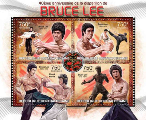 Central Africa - Bruce Lee on Stamps - 4 Stamp Sheet - 3H-476