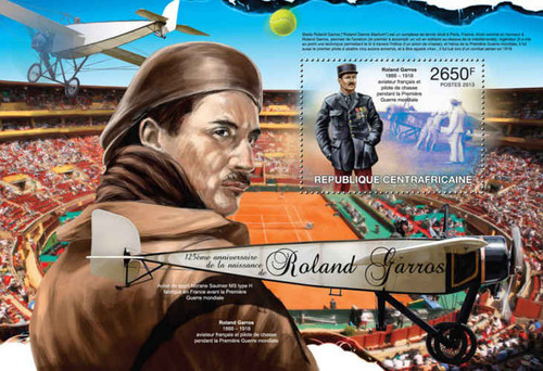 Central Africa - Rolland Garros, Aviator - Souvenir Sheet - 3H-485