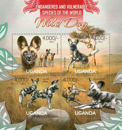 Uganda - Wild Dogs - 4 Stamp Sheet - 21D-071