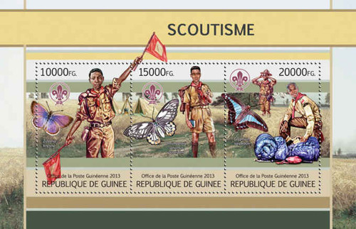 Guinea - Boy Scouts & Butterflies - 3 Stamp Sheet - 7B-2098