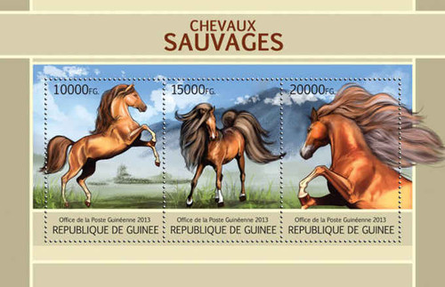 Guinea - Wild Horses - 3 Stamp Sheet - 7B-2104