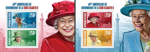 Niger - Queen Elizabeth II on Stamps - 2 Sheets, 2 Stamps Each 14A-182