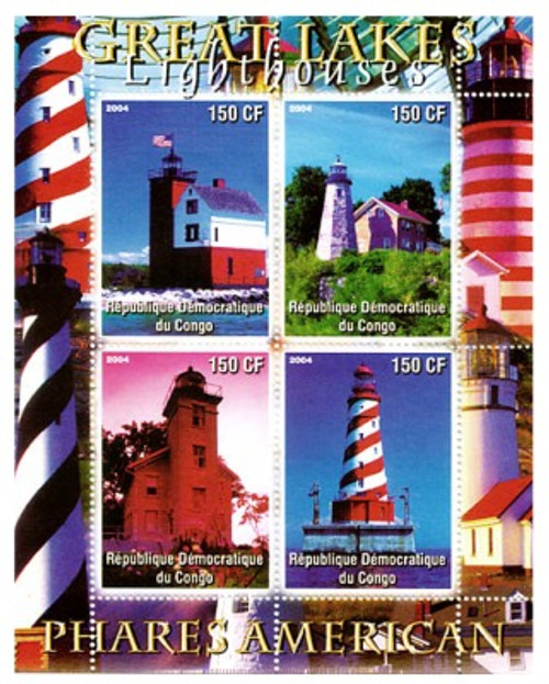 Lighthouses Of The Great Lakes On Stamps - 4 Stamp Mint Sheet 104-04