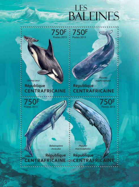 Central Africa - Whales - 4 Stamp Sheet - 3H-504