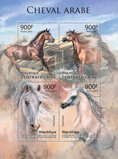 Central Africa - Arabian Horses - 4 Stamp Sheet - 3H-506