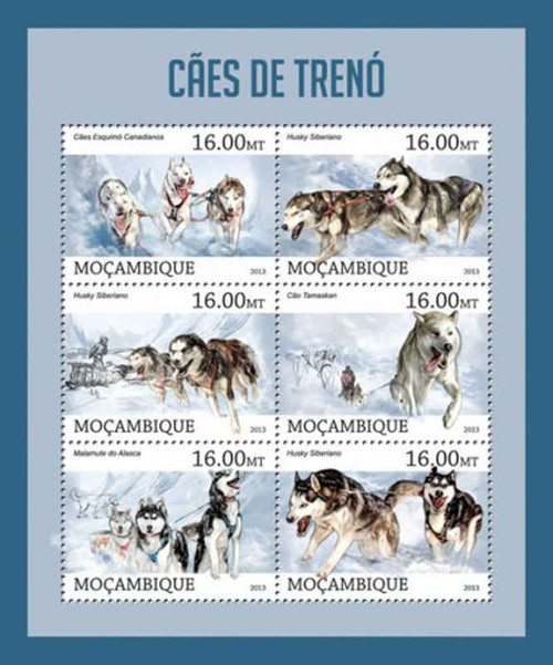 Mozambique - Sled Dogs - 4 Stamp Sheet - 13A-1228