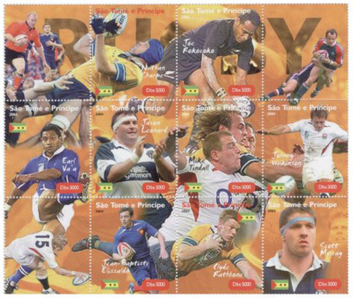 St Thomas & Prince - 2004 - Rugby Players - 12 Stamp Sheet - STP805-4