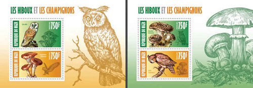 Niger - Owls & Mushrooms - 2 Two Stamp Sheets - 14A-218