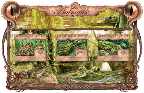 Guinea - Frogs on Stamps - 3 Stamp Sheet - 7B-2130