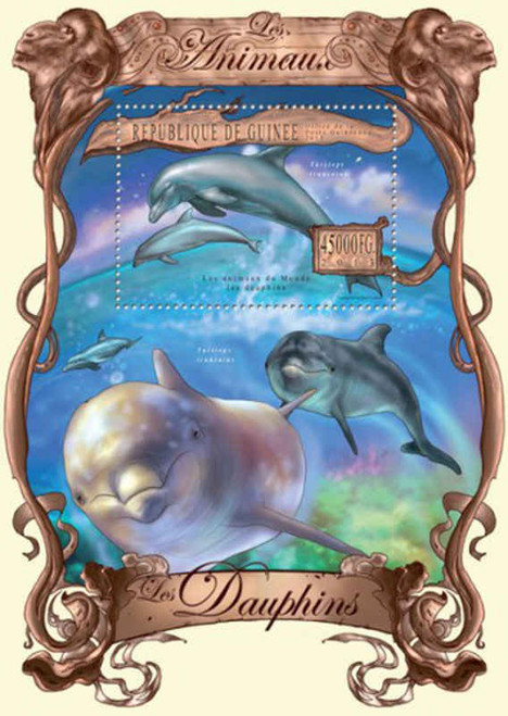 Guinea - Dolphins on Stamps - Mint Stamp Souvenir Sheet - 7B-2135