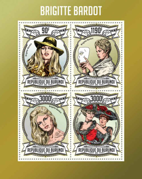 Burundi - Brigitte Bardot on Stamps  - 4 Stamp Sheet - 2J-461