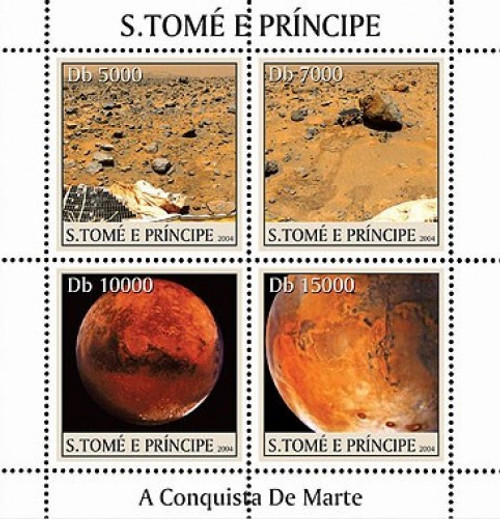 St Thomas - Conquest Of Mars on Stamps - 4 Stamp Sheet + S/S ST4315-16