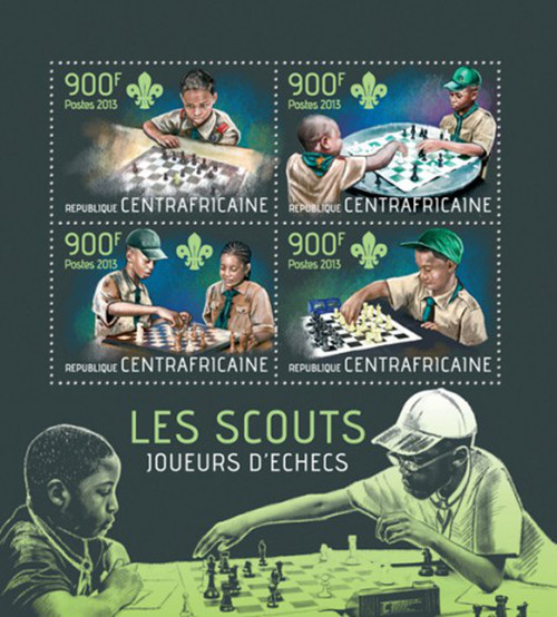 Central Africa - 2013 Scouts & Chess - 4 Stamp Mint Sheet - 3H-541