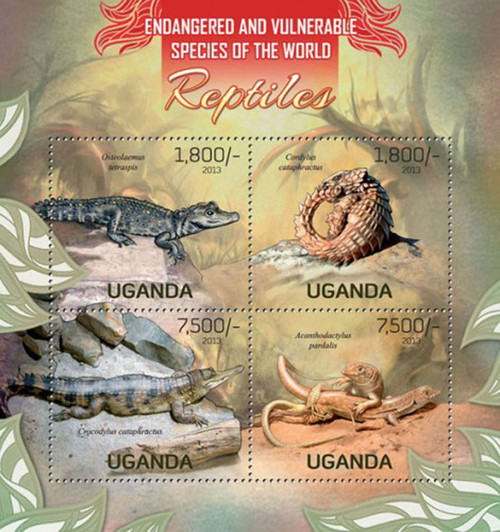 Uganda 2013 - Endangered Reptiles on Stamps - 4 Stamp Sheet - 21D-098