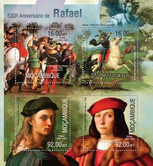 Mozambique - 2013 Raphael on Stamps - 4 Stamp Mint Sheet - 13A-1260