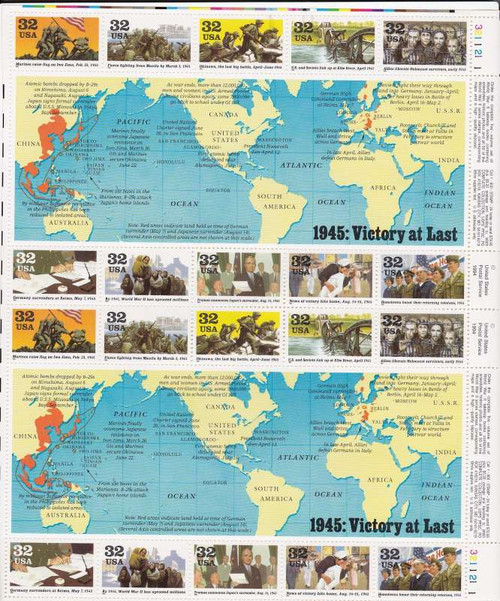 US Stamp 1995 World War II 1945: Victory At Last 20 Stamp Sheet #2981