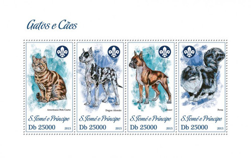 St. Thomas - Persian Cats - Great Dane Dogs - 4 Stamp Sheet  ST13319a