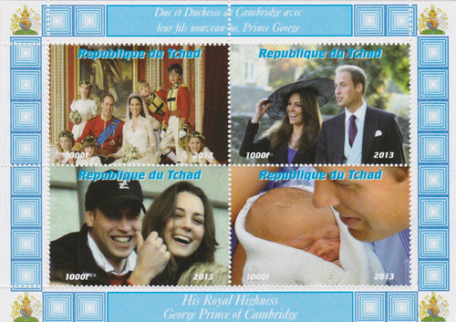Chad - 2013 Royal Baby & Royal Wedding - 4 Stamp Sheet - 3B-239