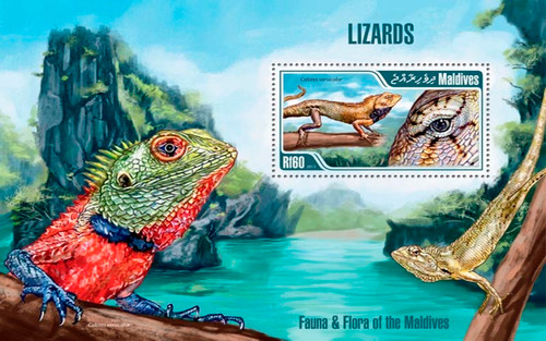 Maldives -2013 Lizards - Colorful Mint Souvenir Sheet 13E-029