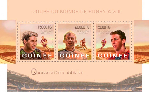 Guinea - 2013 - 14th World Cup Edition Rugby 3 Stamp Sheet 7B-2174