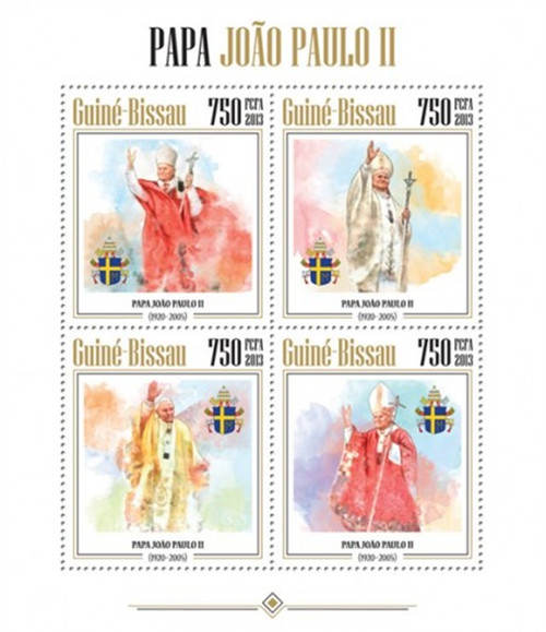 Guinea-Bissau - 2013 Pope John Paul II - 4 Stamp Mint Sheet GB13407a