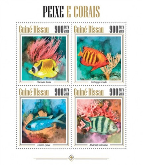Guinea-Bissau - 2013 Fish and Coral - 4 Stamp Mint Sheet GB13418a